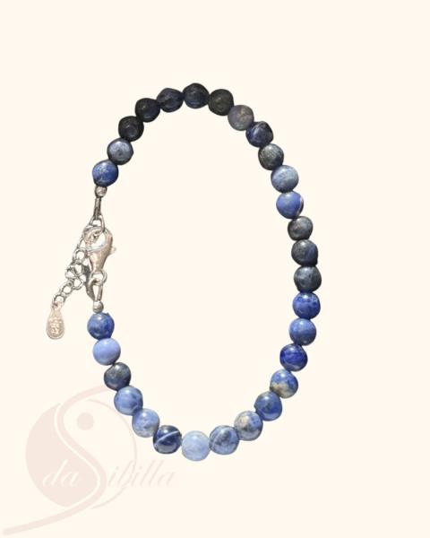 Armband Sodalith – 6 mm Kugeln mit Verlängerungskettchen aus rhodiniertem Silber (19–22,5 cm)